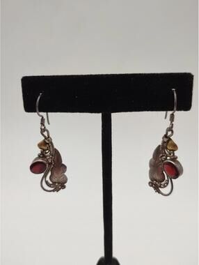 Sterling Silver Garnet Southwestern Boho Dangle Earrings